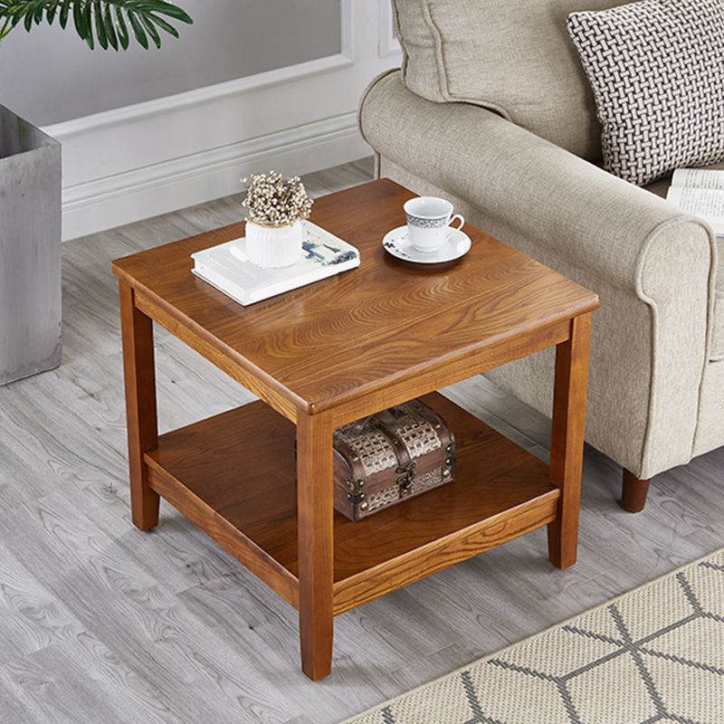 Square Wood Sofa Side Table Double Tier End Table for Living Room
