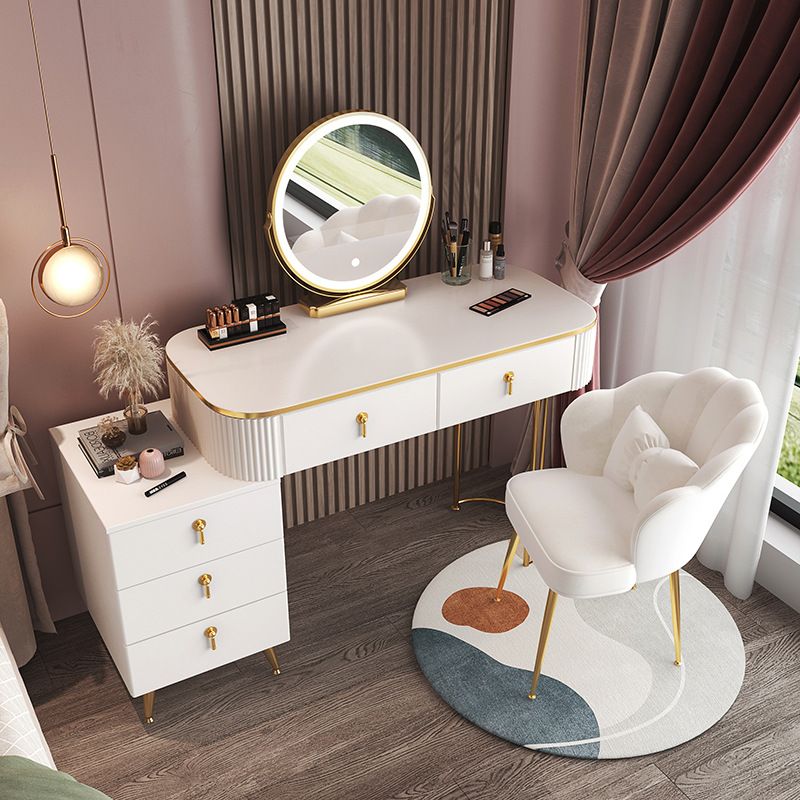Glam Wood Frame Makeup Vanity Drawer Vanity Set in White for Bedroom
