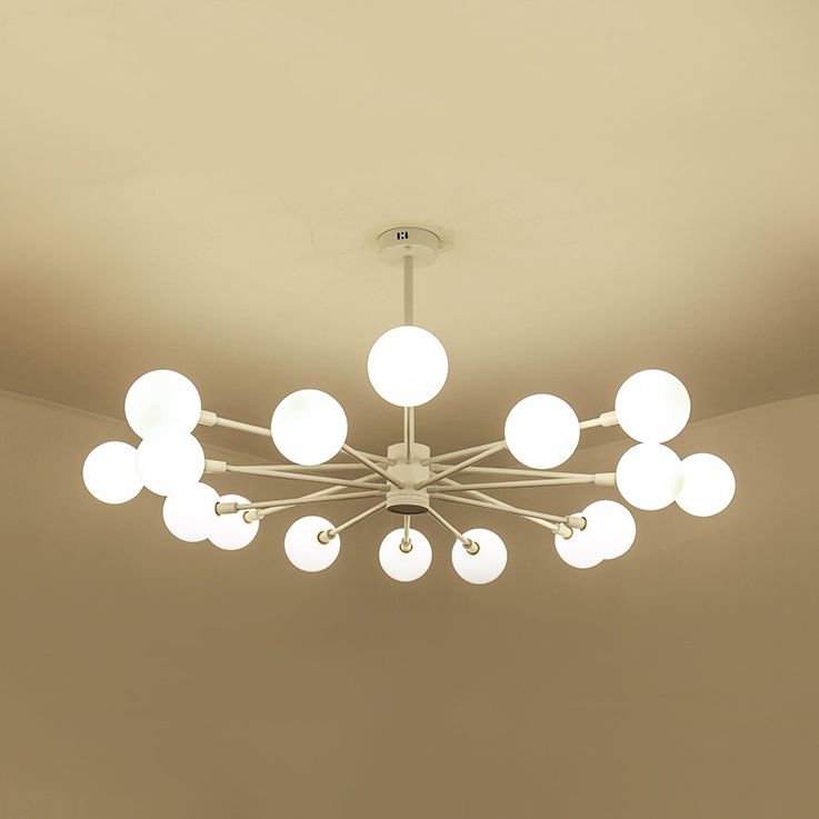Sky Bang Hotel Chandelier with Clear/Milk Glass Shade Metal 10/12/16-Head Contemporary Pendant Lamp in White
