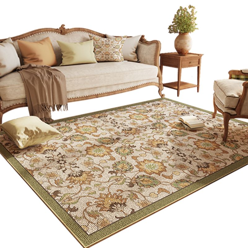 Blue Living Room Area Carpet Bohemian Pattern Polyester Area Rug Stain Resistant Rug