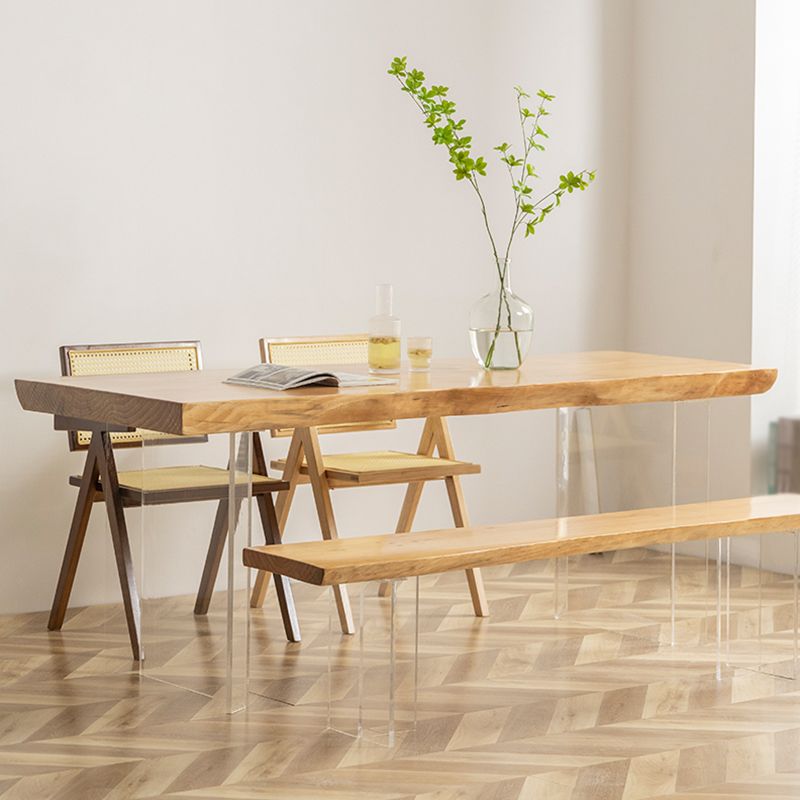 Modern Style Dining Table Solid Wood Rectangle Table with Acrylic Base