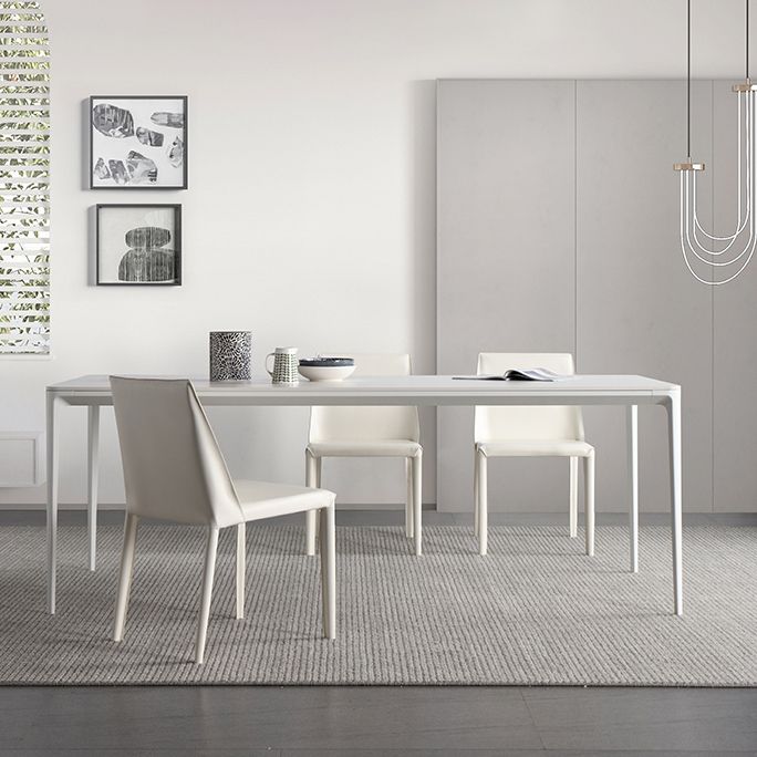 Mesa de comedor de cocina blanca moderna Mesa de comedor rectangular de piedra sinterizada con 4 patas base