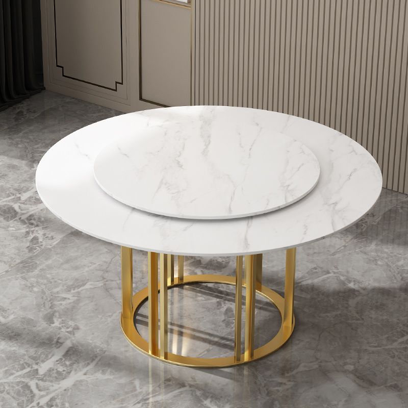 Round Sintered Stone Dining Table Traditional Luxury Dining Table with Gold Base