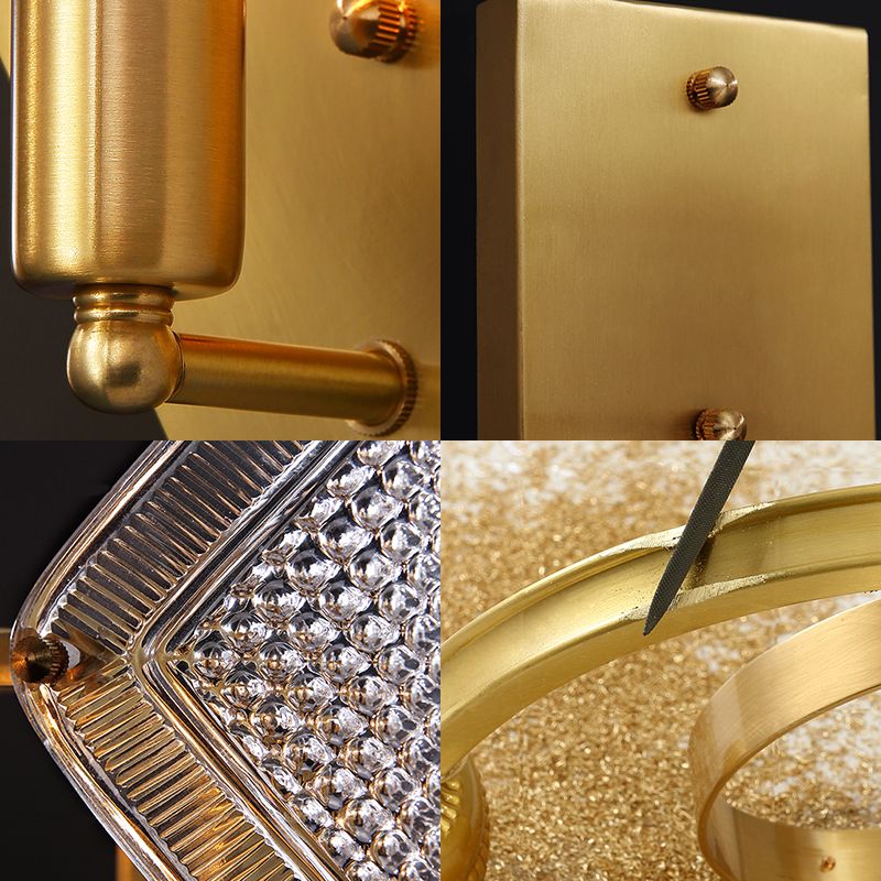 1 Bulb Rhombus Wall Light Fixture Modern Stylish Metal and Clear Crystal Sconce Lamp in Brass Finish