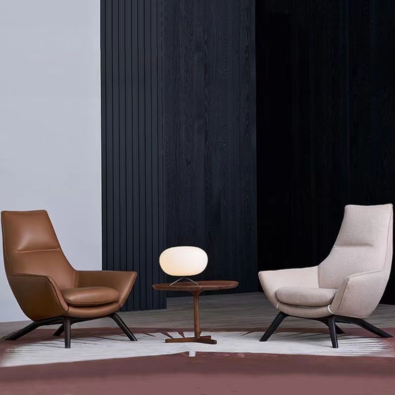 Modern Leather Fixed Back Chair in Brown Upholstered Flared Arms Chair