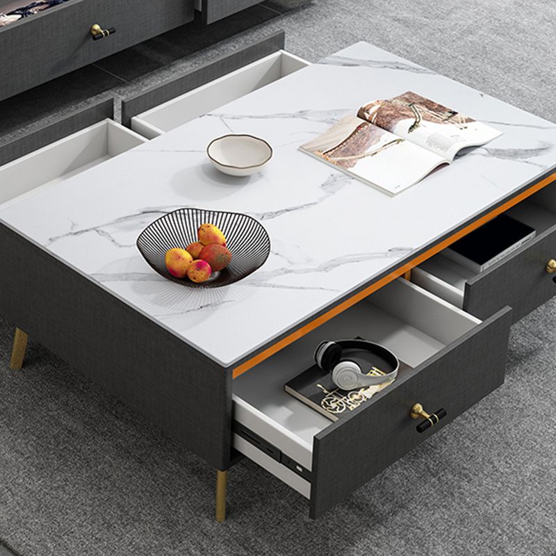 Contemporary Rectangle Stone Cocktail Table Slate with 4 Drawers