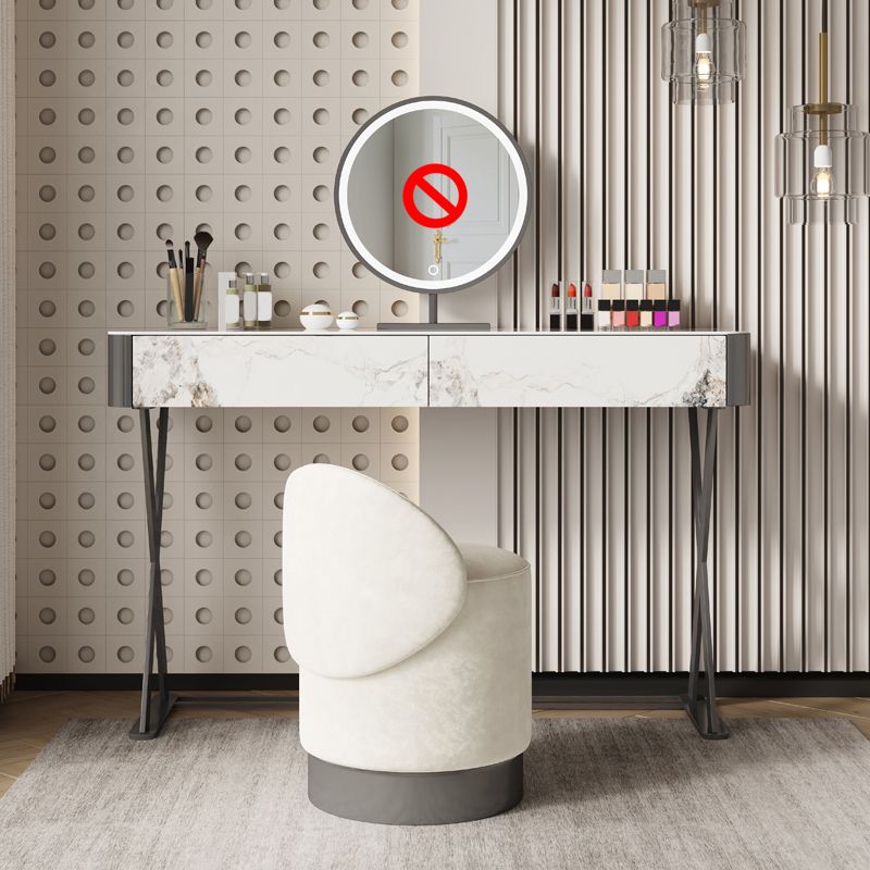 Luxurious Vanity Set 2 Storage Drawers with Padded Stool in White