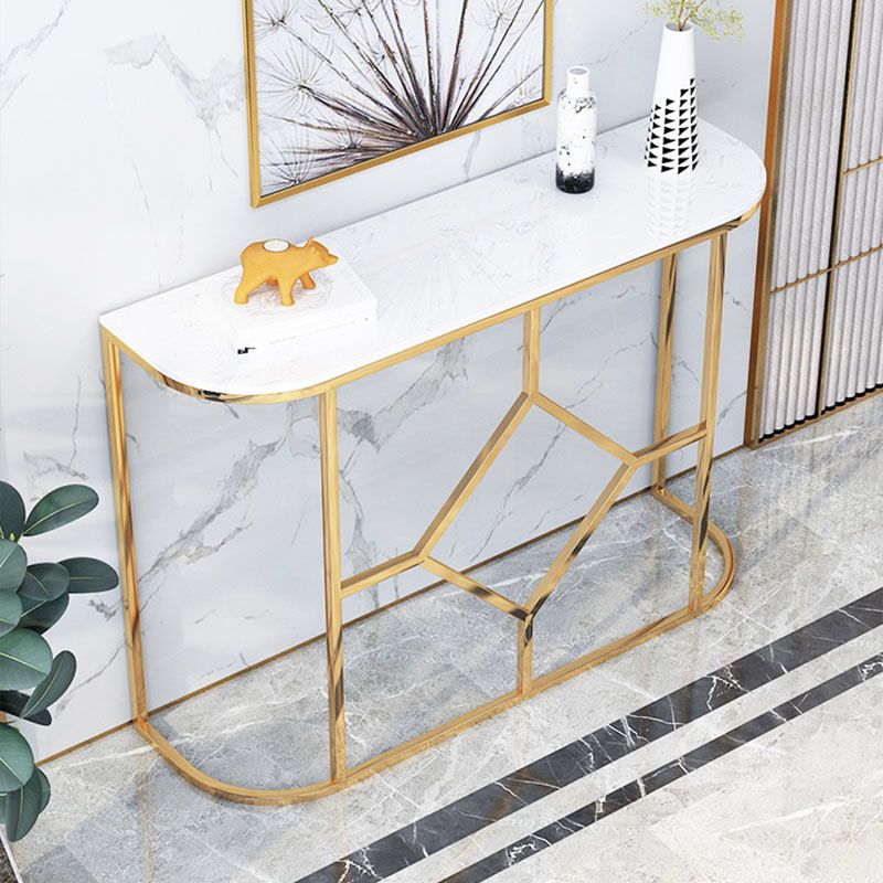 12" W Glam Marble Console Table Half Moon Abstract Accent Table for Hall