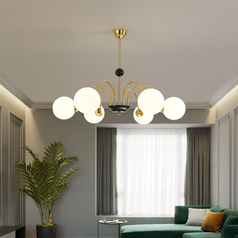 Round Glass Hanging Light Fixture Nordic-Style Chandelier Light Fixture for Dinning Room