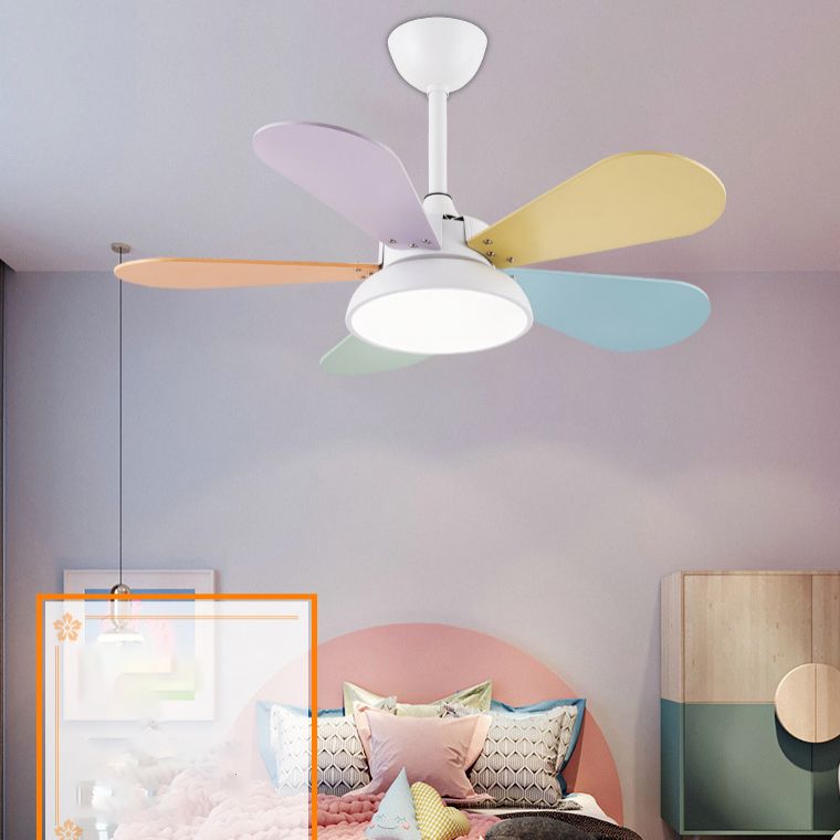 Kids Creative LED Pendant Light Wrought Iron Indoor Fan Chandelier with Acrylic Shade