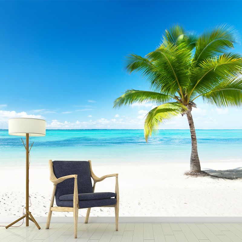 Blue-Green Tropical Wallpaper Murals Customized Coastal Palm Tree Wall Decor for Home