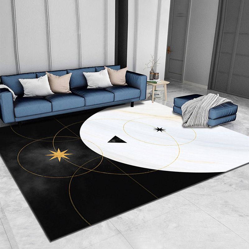 White Rug Polyester Pattern Area Rug Stain Resistant Indoor Rug for Living Room