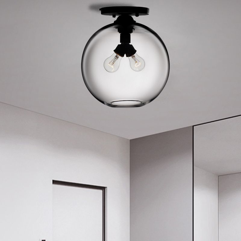 Globe Shade Semi Flush Salle à manger Rouge/Marron/Bleu Verre Style Industriel 1/2 Lumière Plafonnier Noir