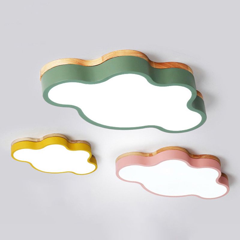Acrilico Cloud Flush Massimale Light Fixture Nordic LED Flush Mount Lighting con Metal Shade e Wood Canopy