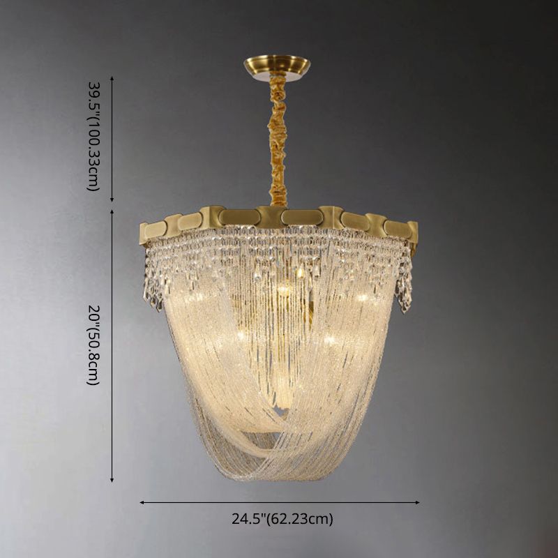 Tassel Chain Chandelier Lighting Metal Triple Light Crystal Shade Foyer Pendant Lamp