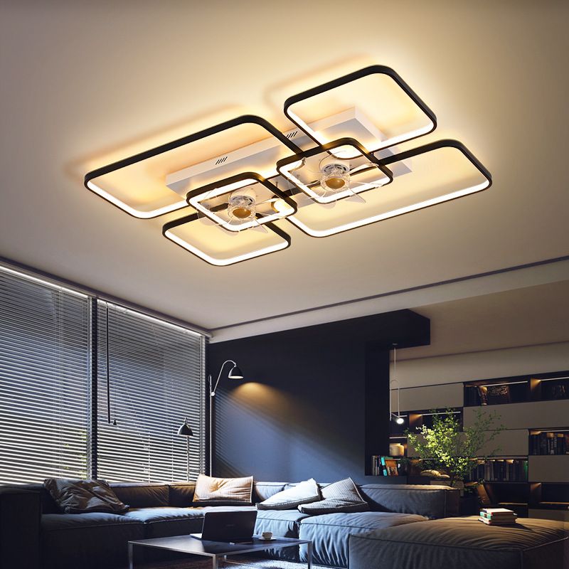 Fernbedienungssteuerung Rechteckige Deckenventilator Lampe zeitgenössische Acryl-Wohnzimmer-LED-LED-LED-Licht mit 7-Blatt