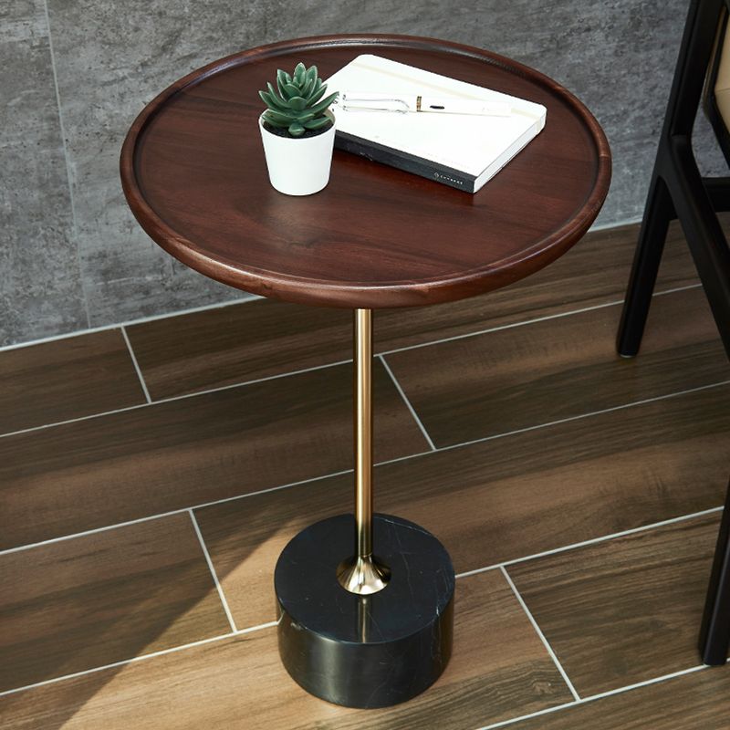 Contemporary Wood Round Top Side Table Marble Pedestal End Table