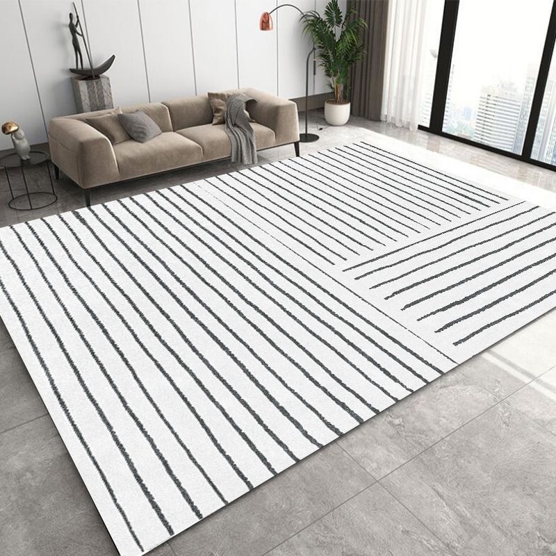 Grey Modern Area Carpet Geometric Pattern Polyester Area Rug Non-Slip Backing Rug for Living Room