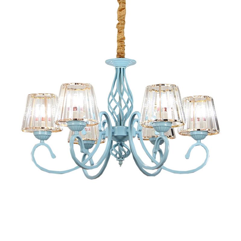 Blue Tapered Chandelier Pendant Light Modern Style Clear Crystal Multi Lights Pendant Lamp