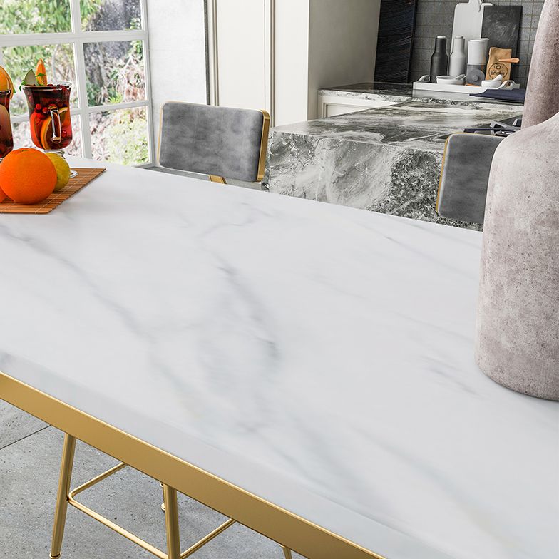 White Glam Style Bar Table in Gold Iron Top and Faux Marble Milk Tea Shop Bar Table