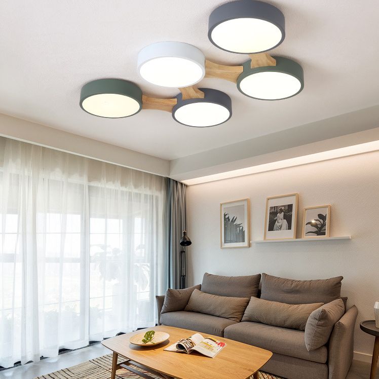Plafonnier moléculaire en métal nordique pour salon, plafonnier LED en bois