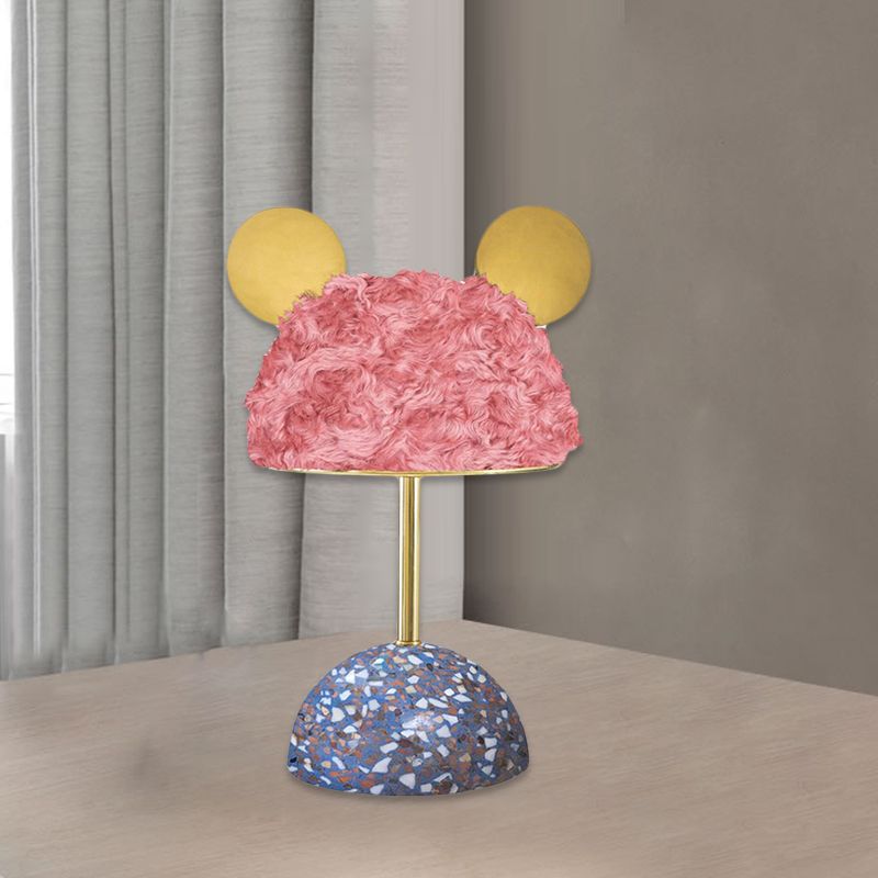 Lampada da tavolo in tessuto peluche con orsetto per bambini, stile 1 lampadina, lampada da comodino rosa/verde scuro/rosa chiaro con base a cupola in terrazzo