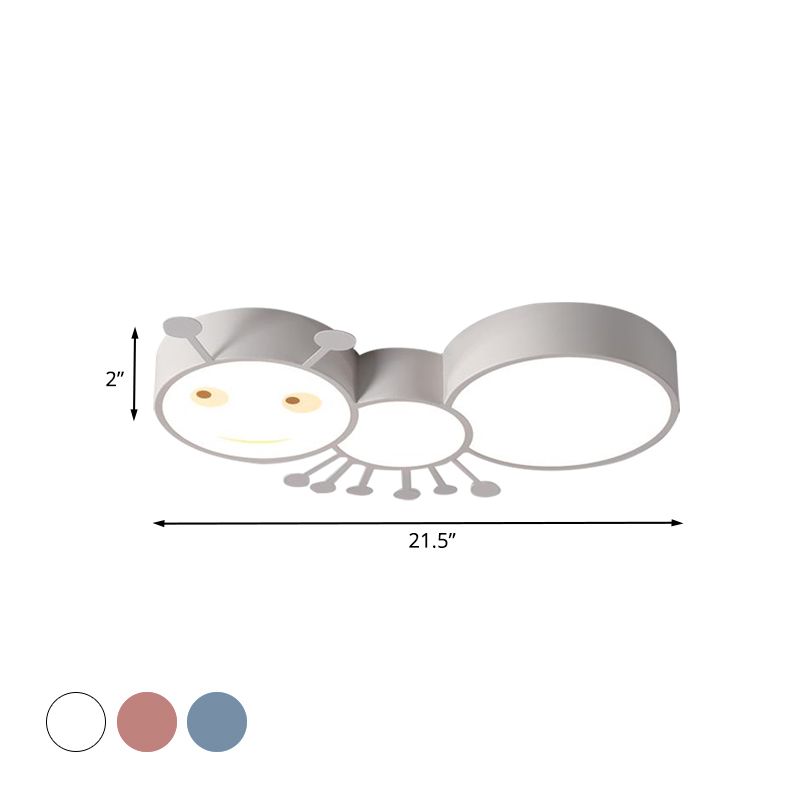 Macaroon Ant Acrylic Flush Mount LED Flush Ceiling Light Fixture in White/Pink/Blue for Child Room