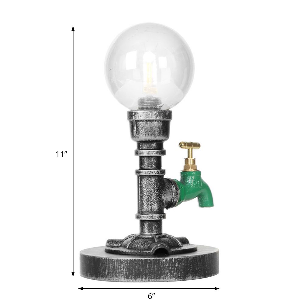 Globe Lampe de travail industrielle en verre transparent/ambre à ampoule unique pour salon, bureau, argent antique
