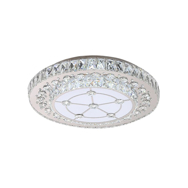 2-Tier Round Crystal Block Flush Mount Light Simple Style LED Bedroom Ceiling Flush in Nickel