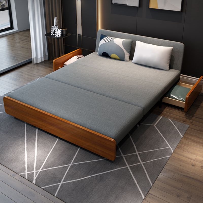 1/2-Seat Linen & Wood Folding Sofa 2 Pillows Sofa Bed with Storage