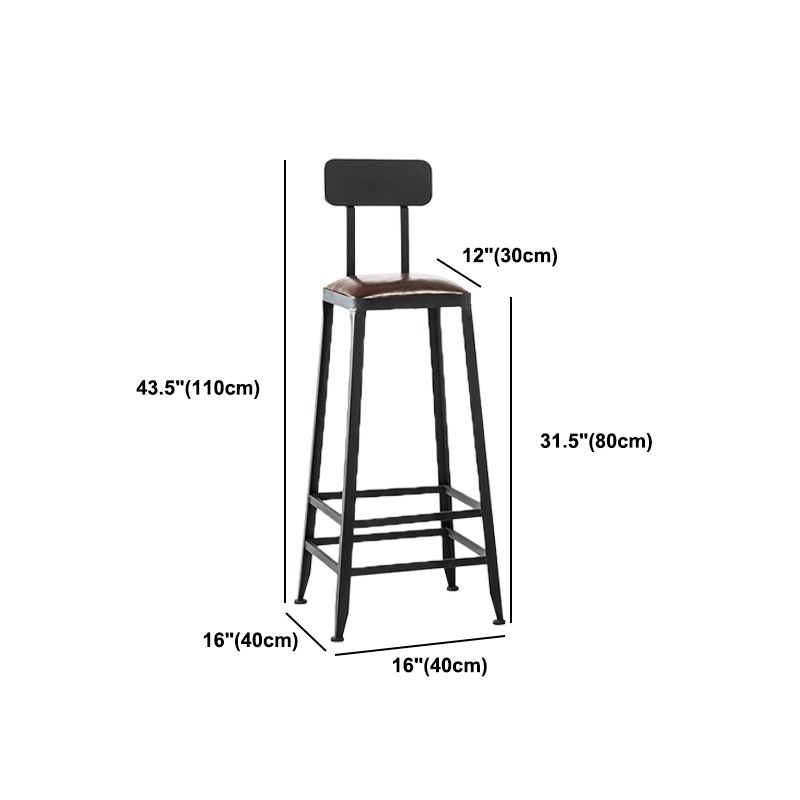 Industrial Backrest Armless Counter Stool Iron Cafe Bar Stool with Cushion and Pedal
