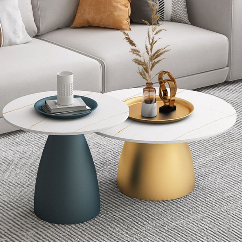 Mid-Century Modern Metal Pedestal Round Tray Top Single Coffee Table