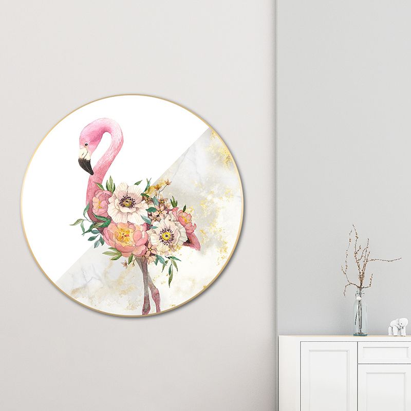 Canvas Pink Painting Contemporary Style Flamingo and Flower Wall Decor, Multiple Sizes