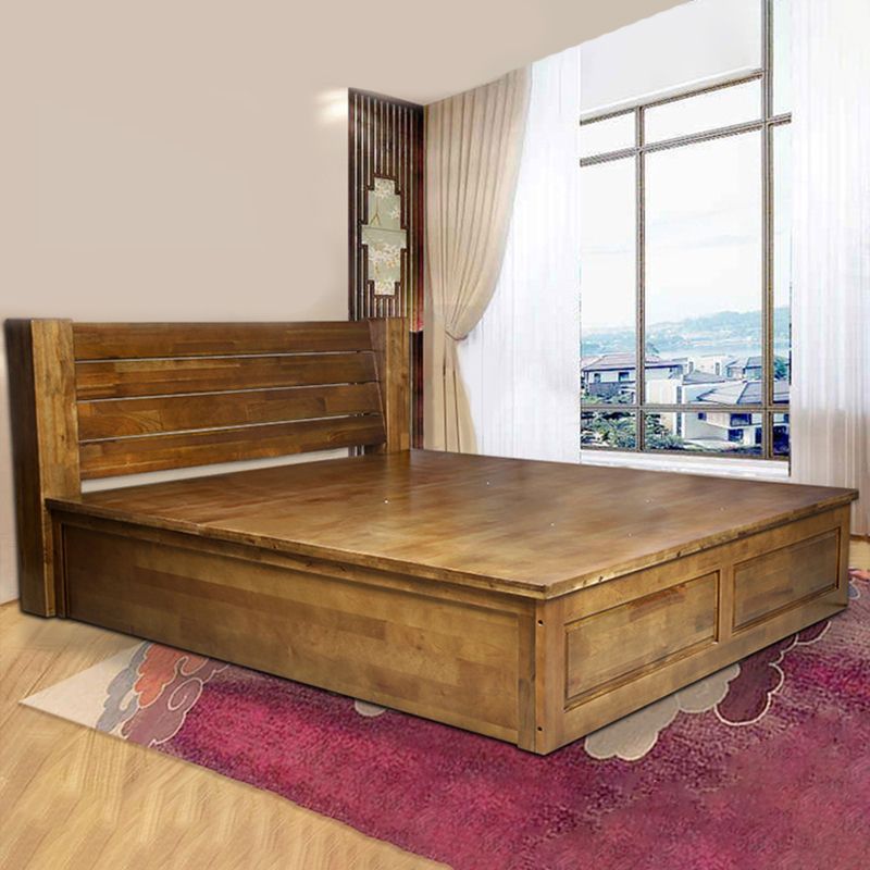 Traditional Solid Wood Standard Rectangular Open-Frame Headboard Bed