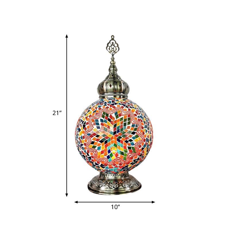 1 tête tachée d'art tachée lampe de table traditionnelle blanc / rouge / jaune globe de nuit.
