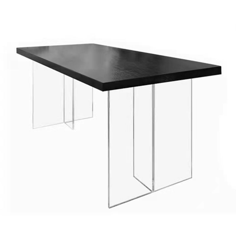 Black Solid Wood Top Bar Table with Acrylic Base Modern Pub Table for Home
