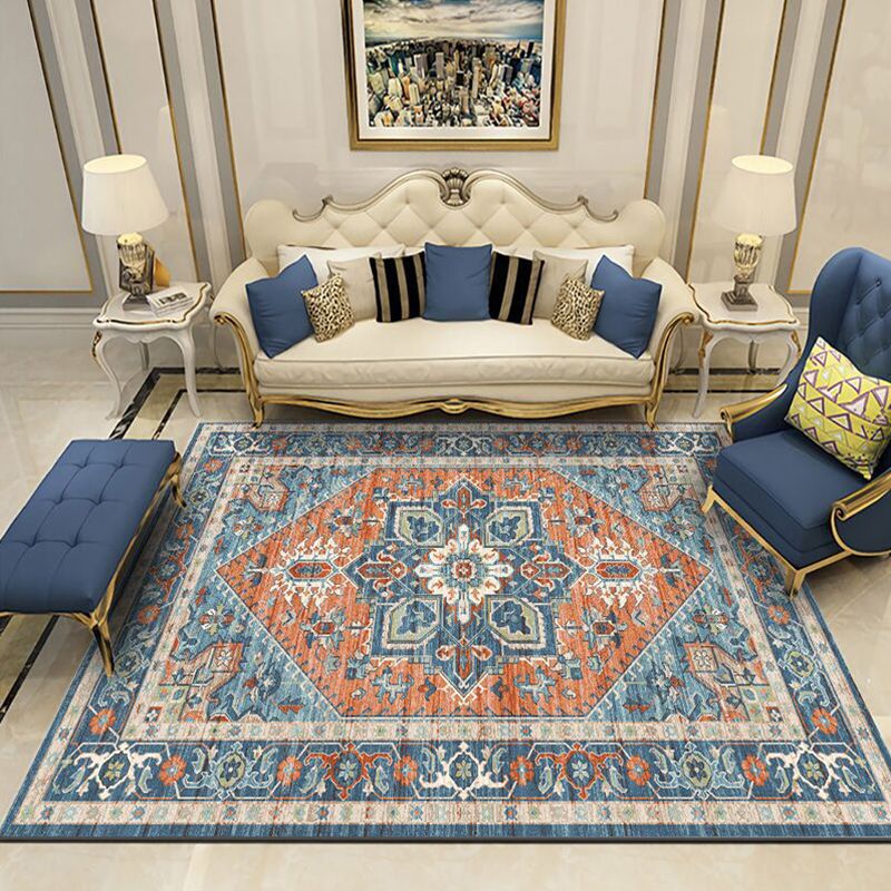 Vintage Indoor Room Area Rug Black Medallion Carpet Polyester Non-Split Area Carpet