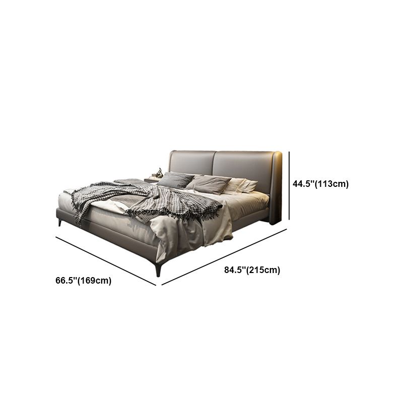 Contemporary Wooden Bed Frame Dark Grey Genuine Leather Standard Bed