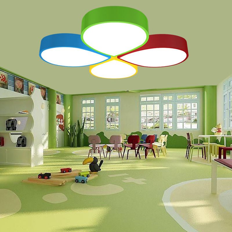 23.5"/35.5" W Macaron 4-Petal Flower Ceiling Flush Metallic Kindergarten LED Flush Mount Lamp in Red-Yellow-Blue-Green, White/3 Color Light