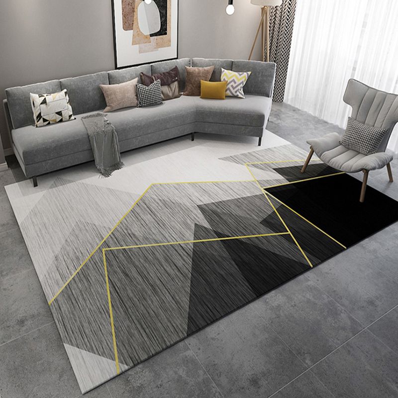 Alfombra de sala de estar moderna alfombra de área de poliéster gris alfombra geométrica resistente al patrón geométrico