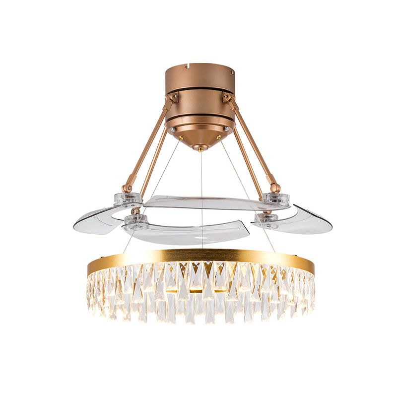 Crystal Prism Gold LED-ventilator Licht cirkelvormige cirkelvormige 3-blade postmoderne stijl semi-flush mount plafondlicht, 48 "breed