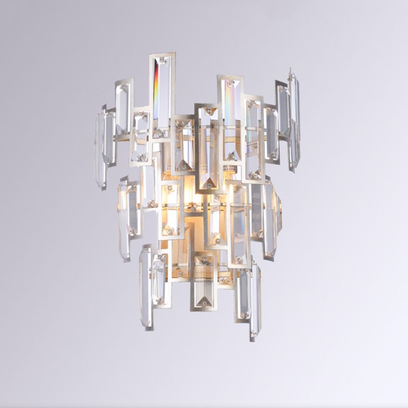 Rose Gold 2-Bulb Wall Lamp Modern Rectangular-Cut Crystal Tier Wall Sconce for Dining Room