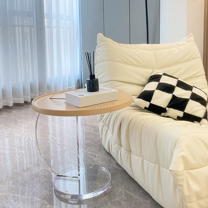Contemporary Wood Round Top Side Table Acrylic Pedestal End Table