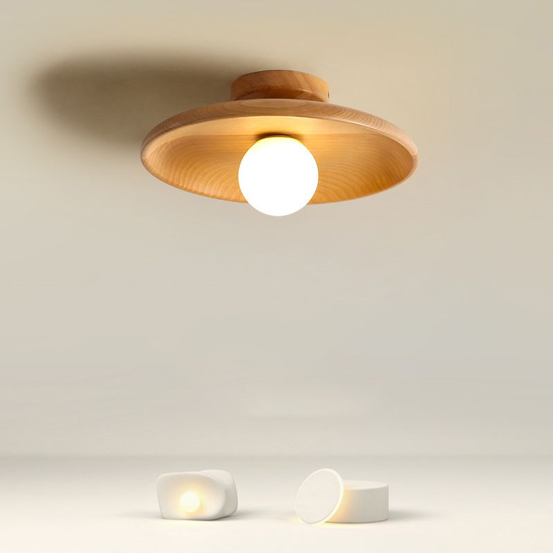 Modern Minimalist Flush Mount Wooden Globe Ceiling Light for Interior Spaces