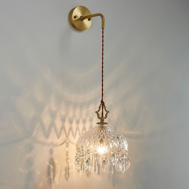 1-Light Wall Lamp Crystal Wall Mount Lamp with Glass Shade for Living Room