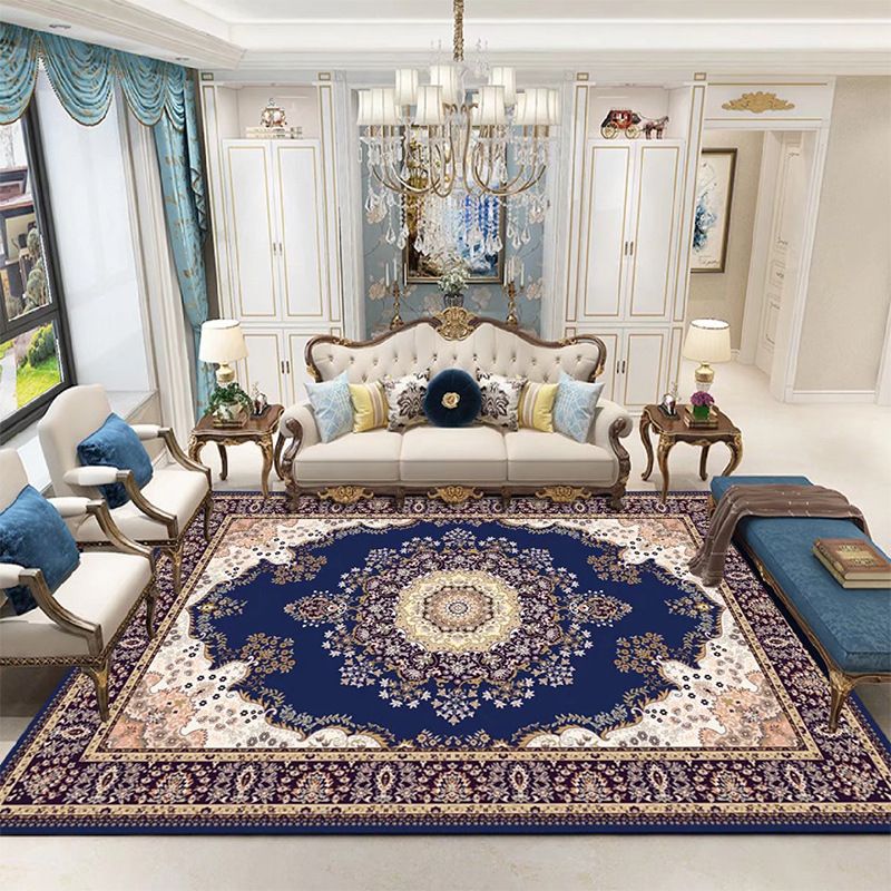 Mid-Century Floral Print Indoor Rug Polyester Carpet Stain Resistant Area Carpet for Home Decoration