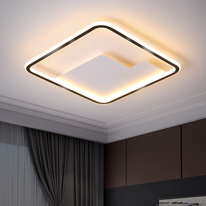 Nordic Style Square Ceiling Fixture Metal 18"/21.5" Wide LED Bedroom Flush Mount Lighting in Black, Warm/White Light