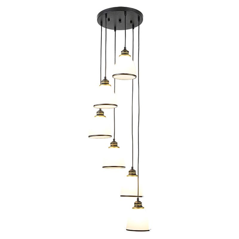 Duplex Cluster Pendant Light in Modern Luxury Style Wrought Iron Hanging Light with White Glass Shade