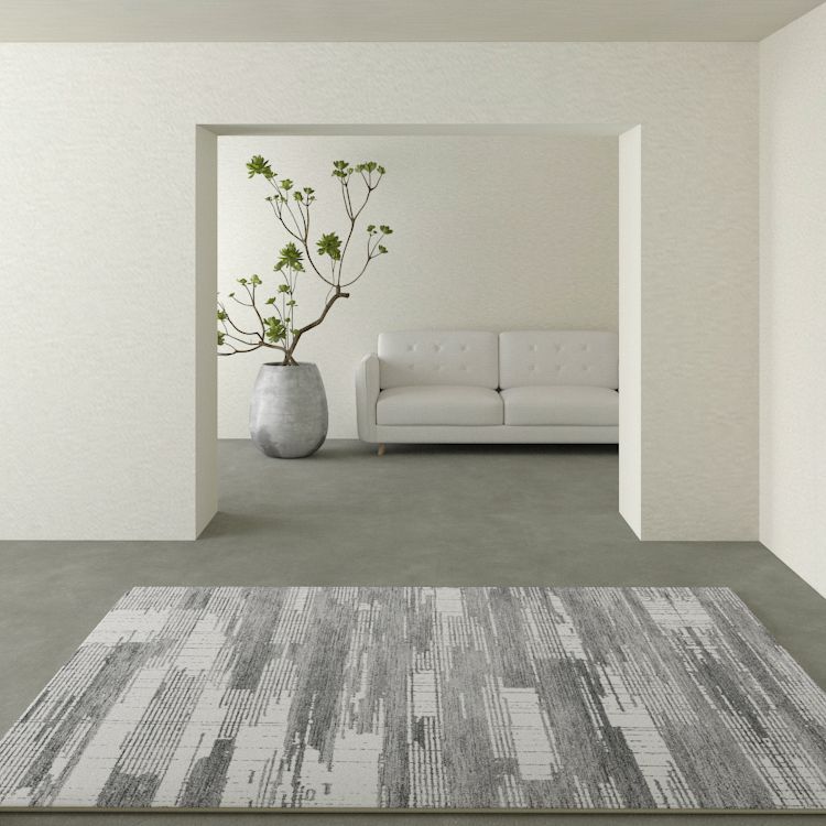 Grey Tone Modern Area Rug Polyester Stripe Print Rug Non-Slip Backing Indoor Rug for Home Decor