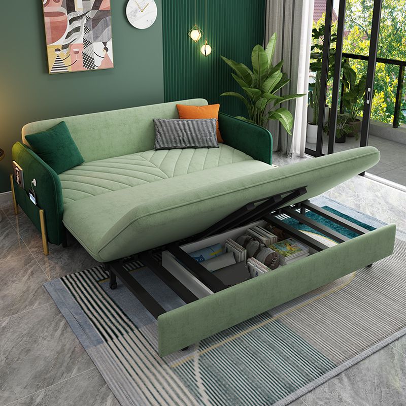 Velvet Contemporary Tight Back Square Arm Bed Sofa Couch in Green